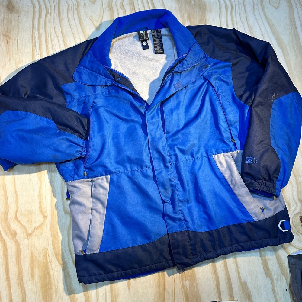 Starter Men's Colorblock Fleece Lined Hooded Winter Jacket Blue Navy Size L